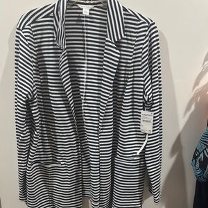 Caslon Navy and White Striped Blazer